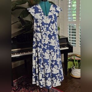 Floral Blue and White Dress (No Tags) Measures About Size L/XL